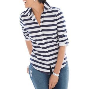 Chico’s Shirt WMNS XL Blue Horizontal-Stripe Beatrice Button Up Coastal Nautical